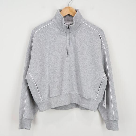 NWT Athleta Forever Fleece 1/2 Zip High Hip Crop Piping Sweatshirt Grey Medium - Picture 4 of 12